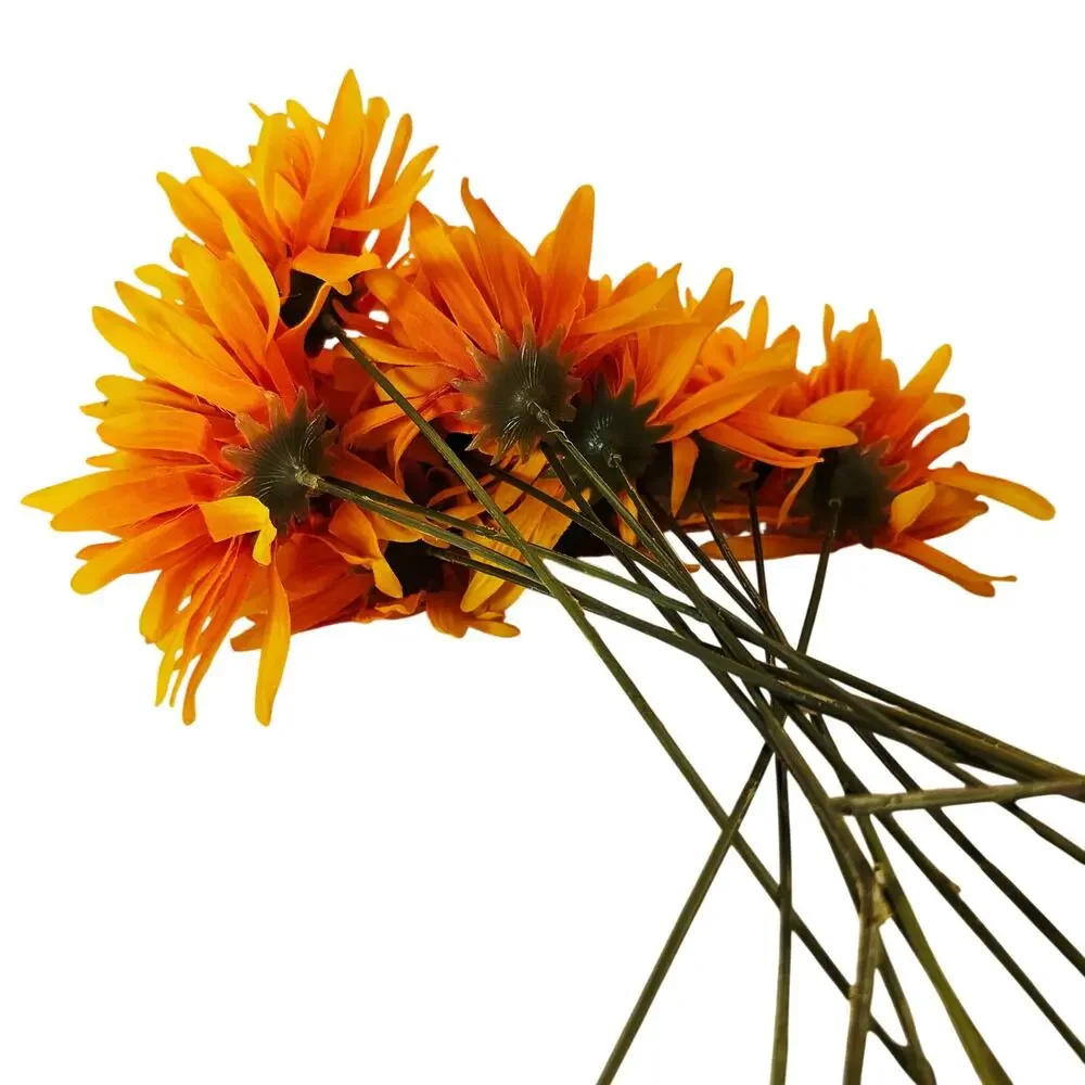 35 Pc Orange Yellow Artificial Silk Mum Flower Stem Fall Floral Crafts Decor Lot
